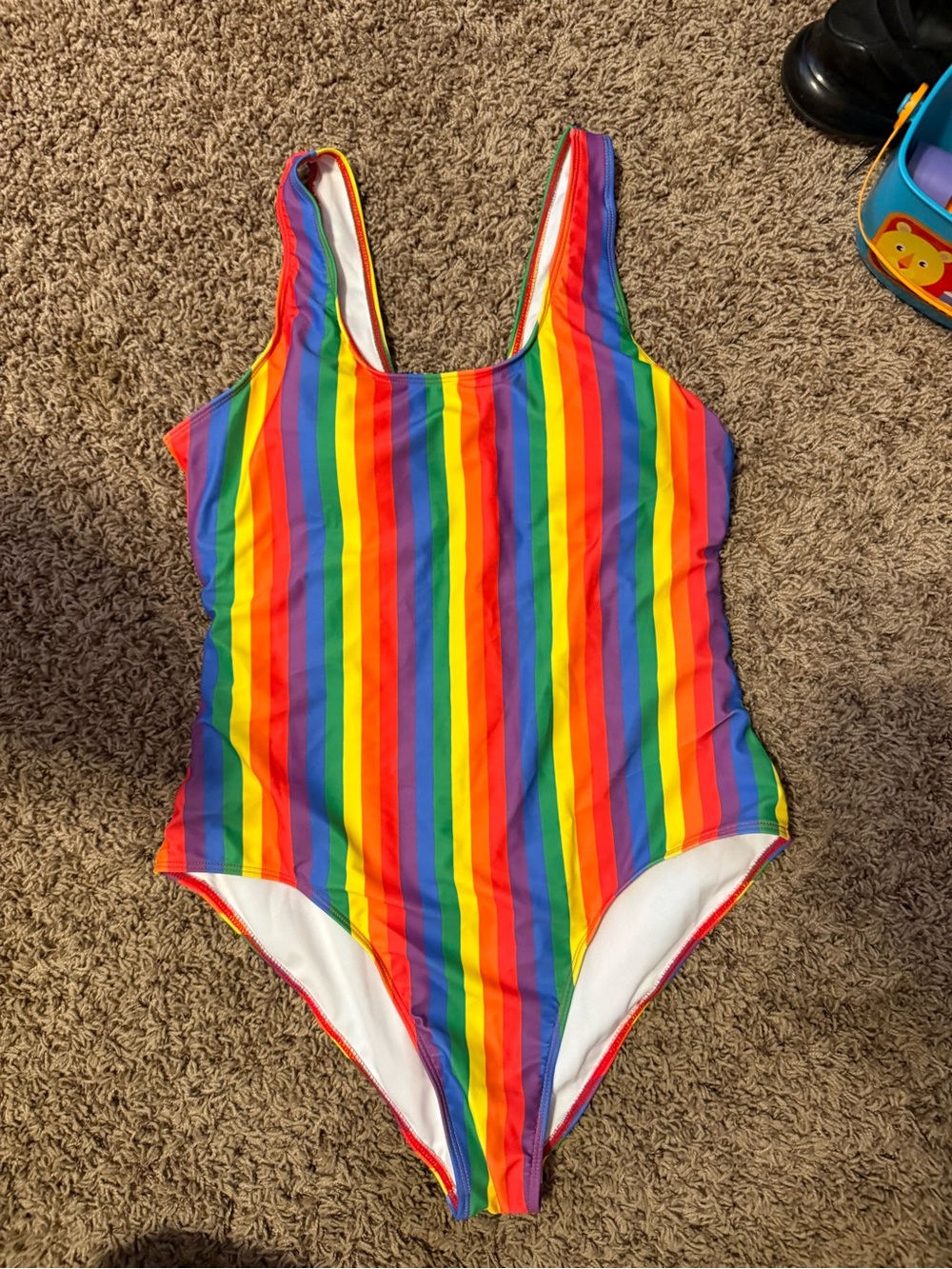 Girls Rainbow Stripe One-Piece Swimsuit - Multicolor